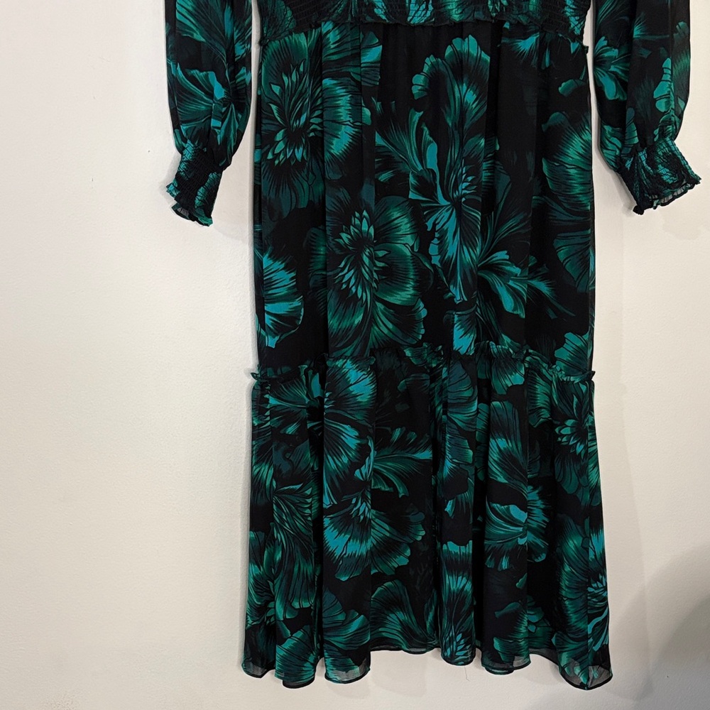NWT WHBM White House Black Market Dress Emerald Green Floral Sheer Sleeve Sz 12 - Picture 11 of 13